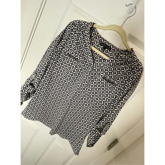 Adrienne Vittadini women’s 3/4 sleeve blouse small navy and white - Picture 1 of 7